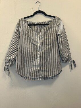 Madewell Cotton White Black Stripe Button Down Shirt Blouse Size XS